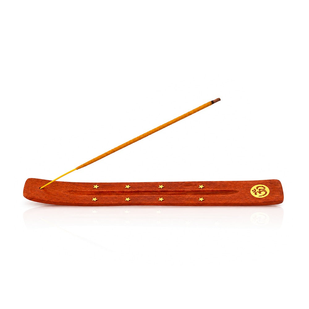 BW Brass Om and Stars Wooden Incense Stick Holder Side View 02