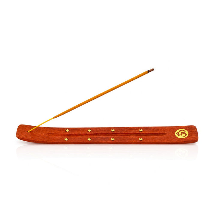 BW Brass Om and Stars Wooden Incense Stick Holder Side View 02
