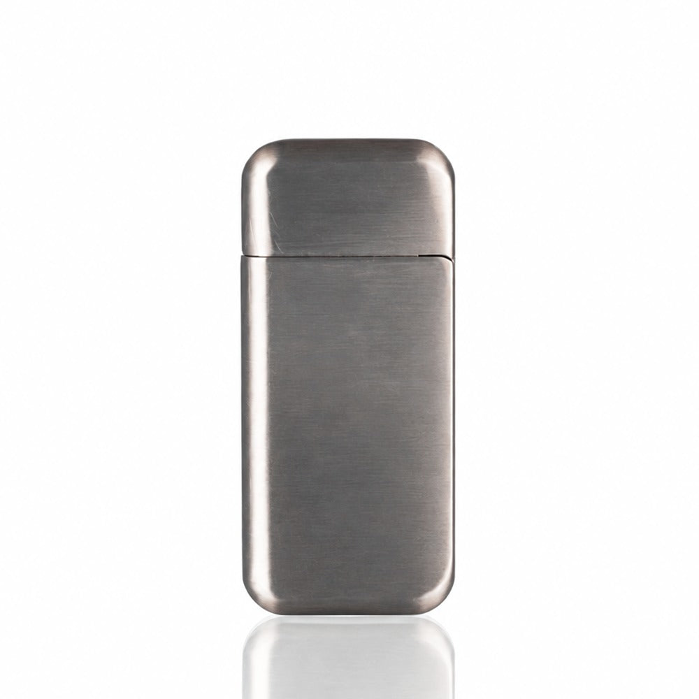 Gunmetal grey brushed metal flip-top lighter, front view | Bong Warehouse