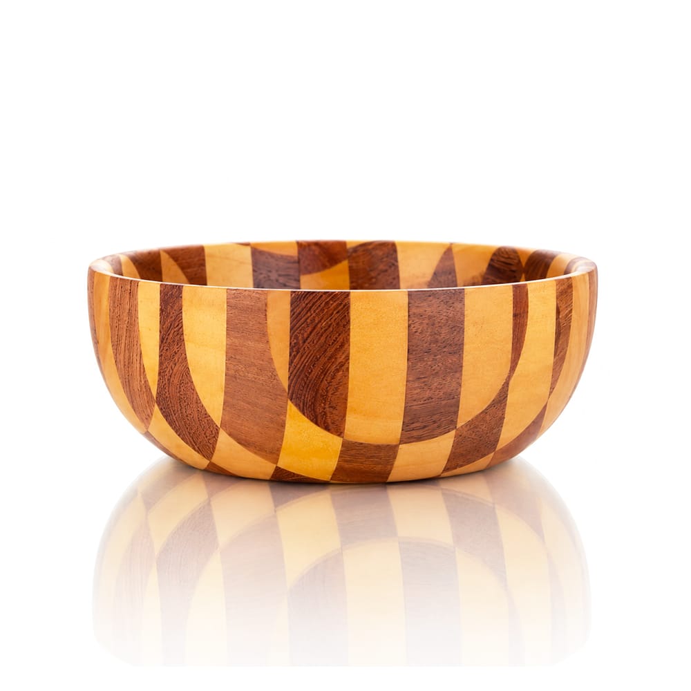 BW Checkered Wooden Chop Bowl Side View
