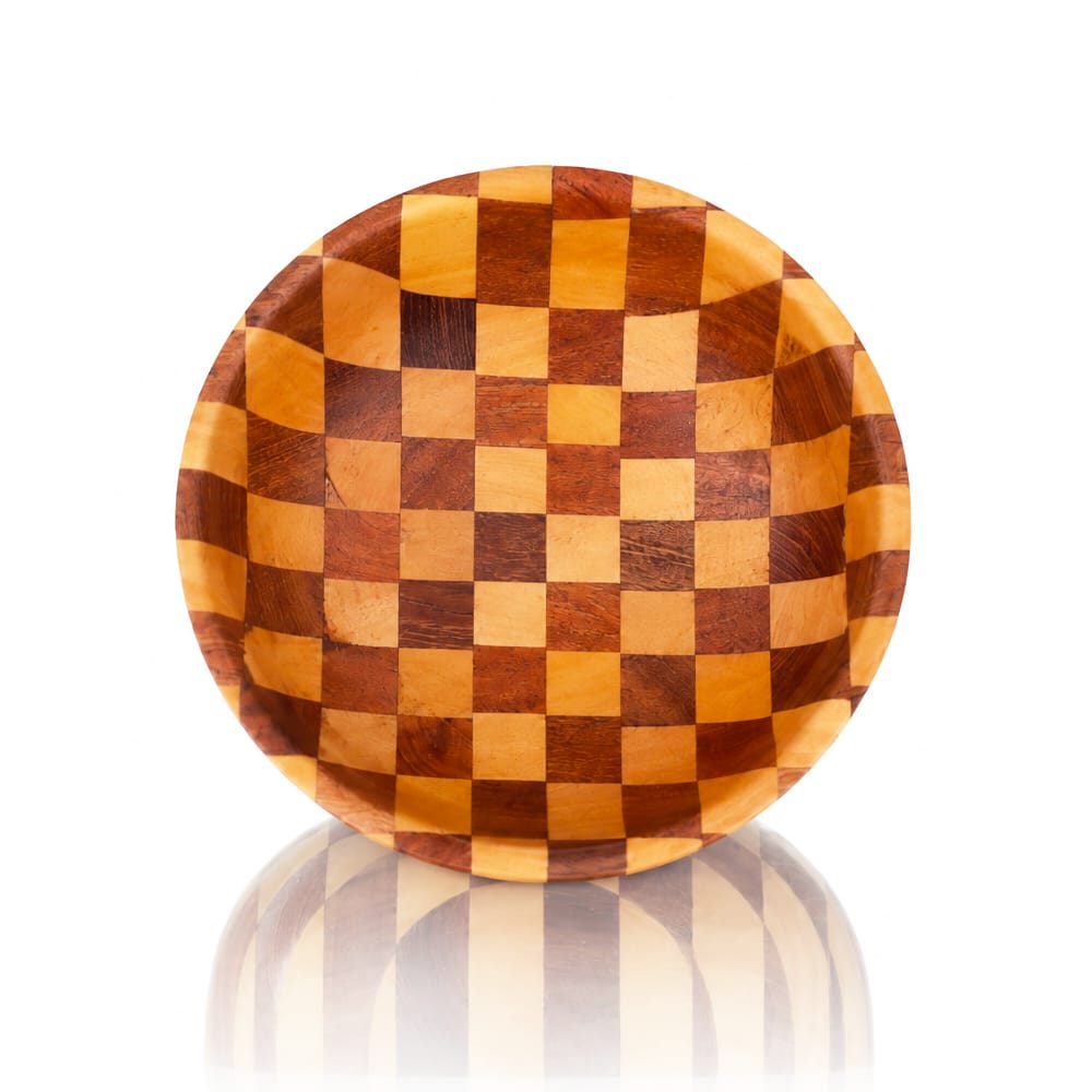 BW Checkered Wooden Chop Bowl Top View