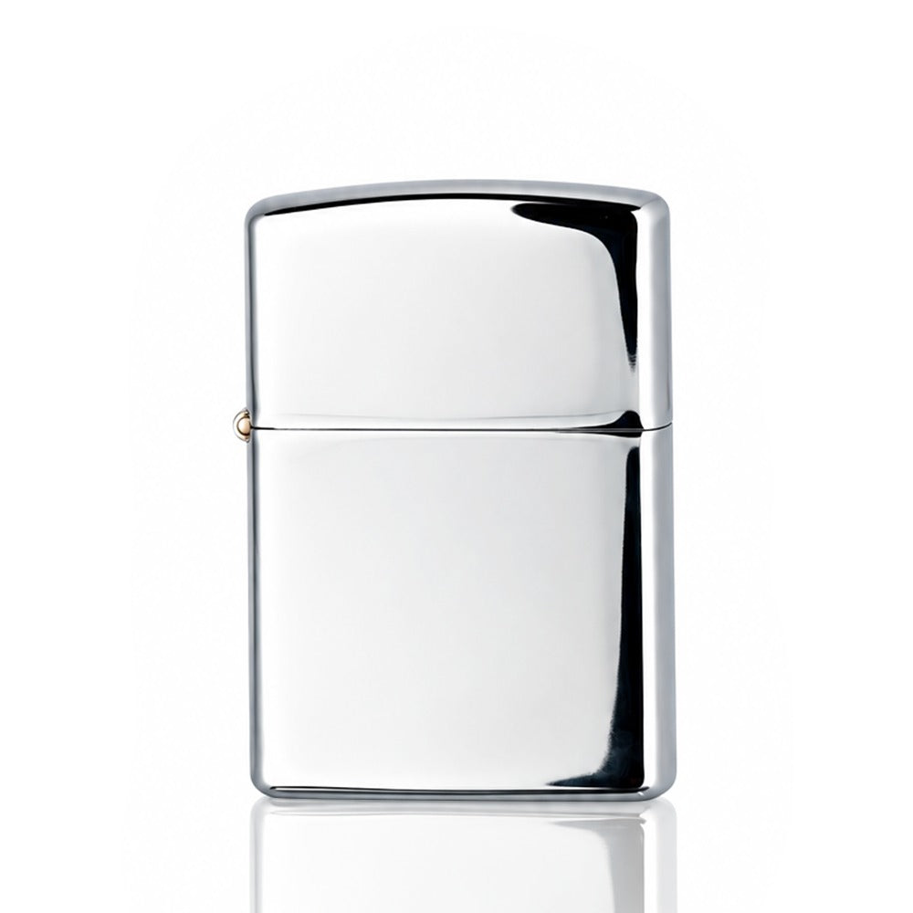 Silver chrome and copper flip-top petrol lighter, front view | Bong Warehouse