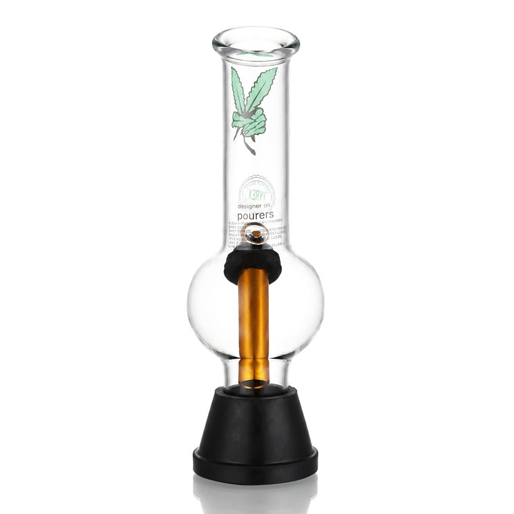 BW Clear Bubble Cone Base Glass Bong Gold Downstem Leaf Decal Front Angle View