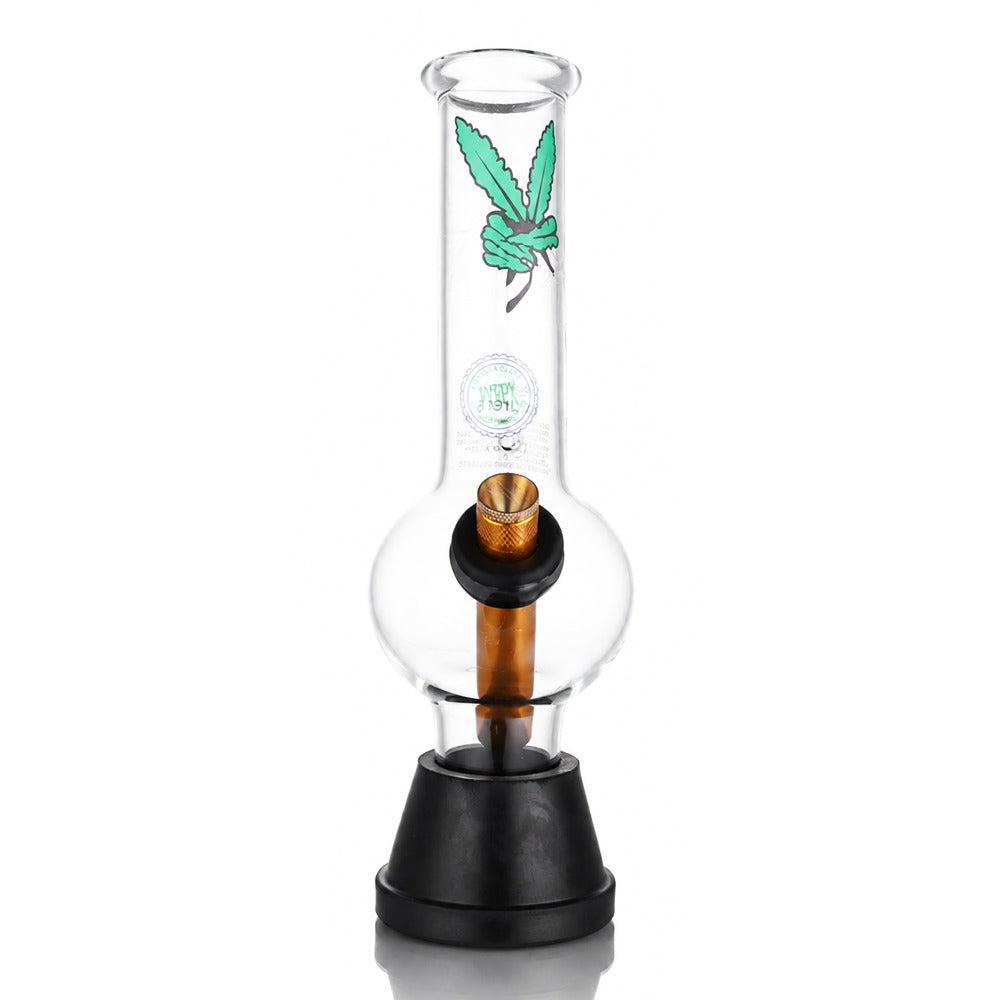 BW Clear Bubble Cone Base Glass Bong Gold Downstem Leaf Decal Front View