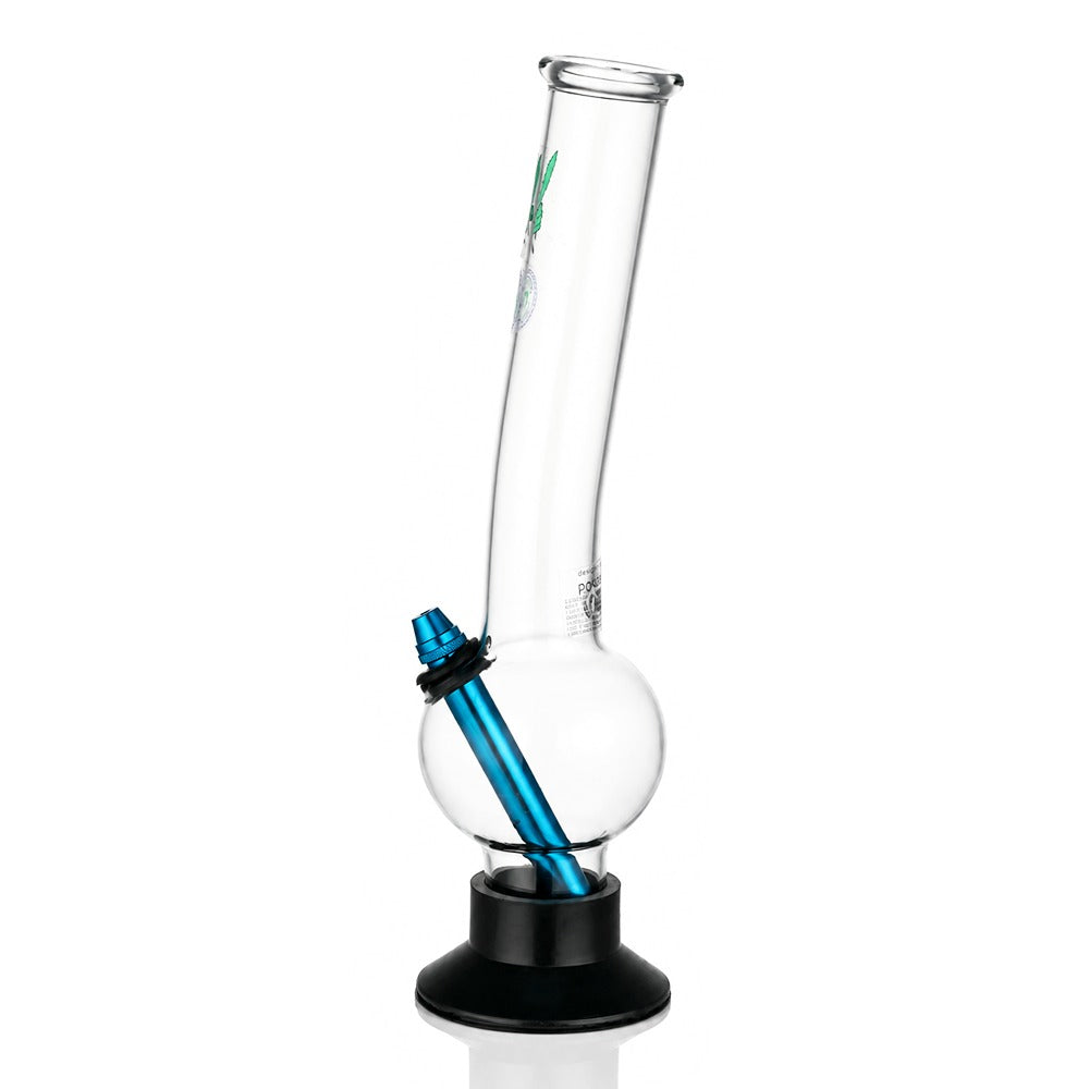 BW Clear Bubble Glass Bong Blue Downstem Leaf Decal Angle View