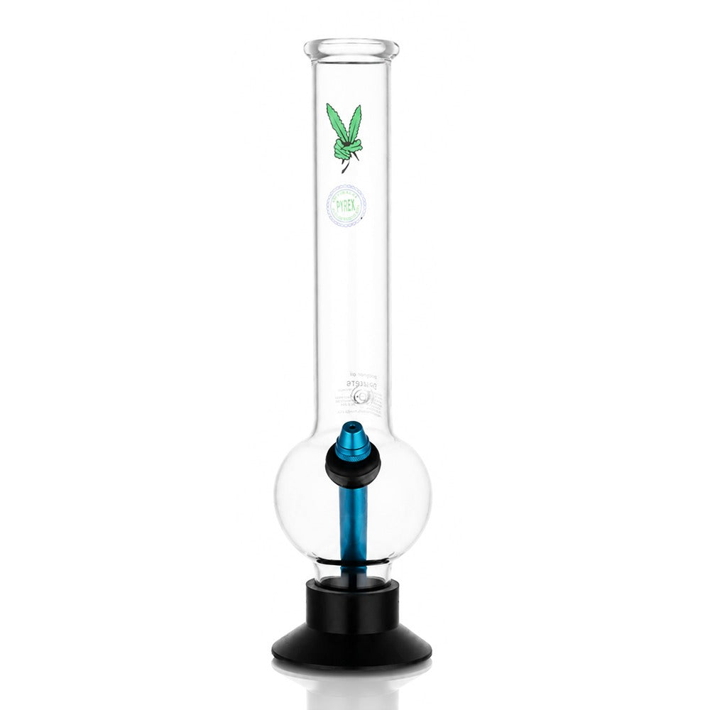 BW Clear Bubble Glass Bong Blue Downstem Leaf Decal Front Angle View