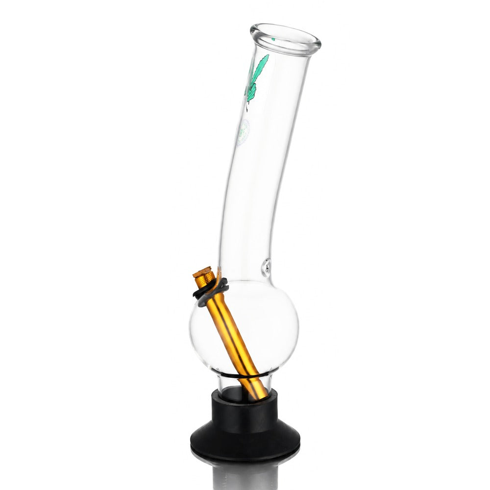 BW Clear Bubble Glass Bong Gold Downstem Leaf Decal Angle View 02