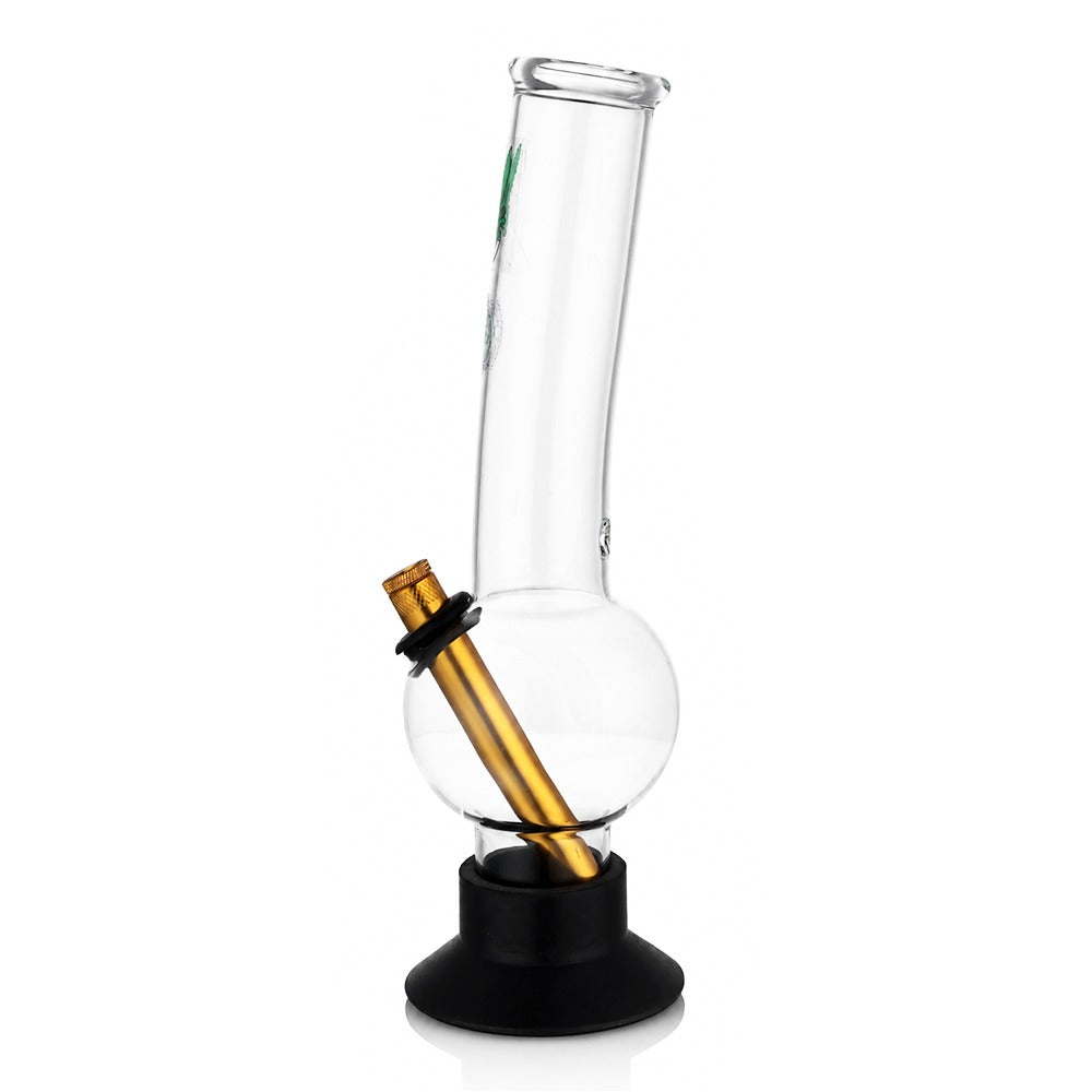 BW Clear Bubble Glass Bong Gold Downstem Leaf Decal Angle View