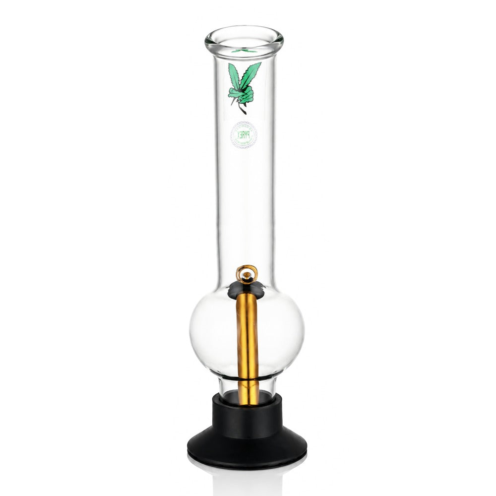 BW Clear Bubble Glass Bong Gold Downstem Leaf Decal Front Angle View 02