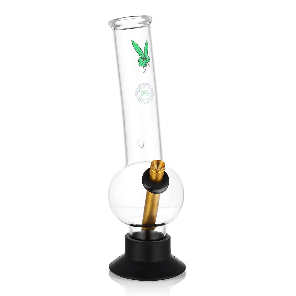 BW Clear Bubble Glass Bong Gold Downstem Leaf Decal Front View
