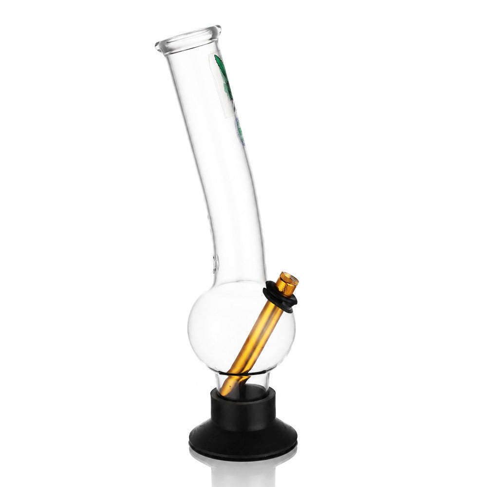 BW Clear Bubble Glass Bong Gold Downstem Leaf Decal Side Angle View 02