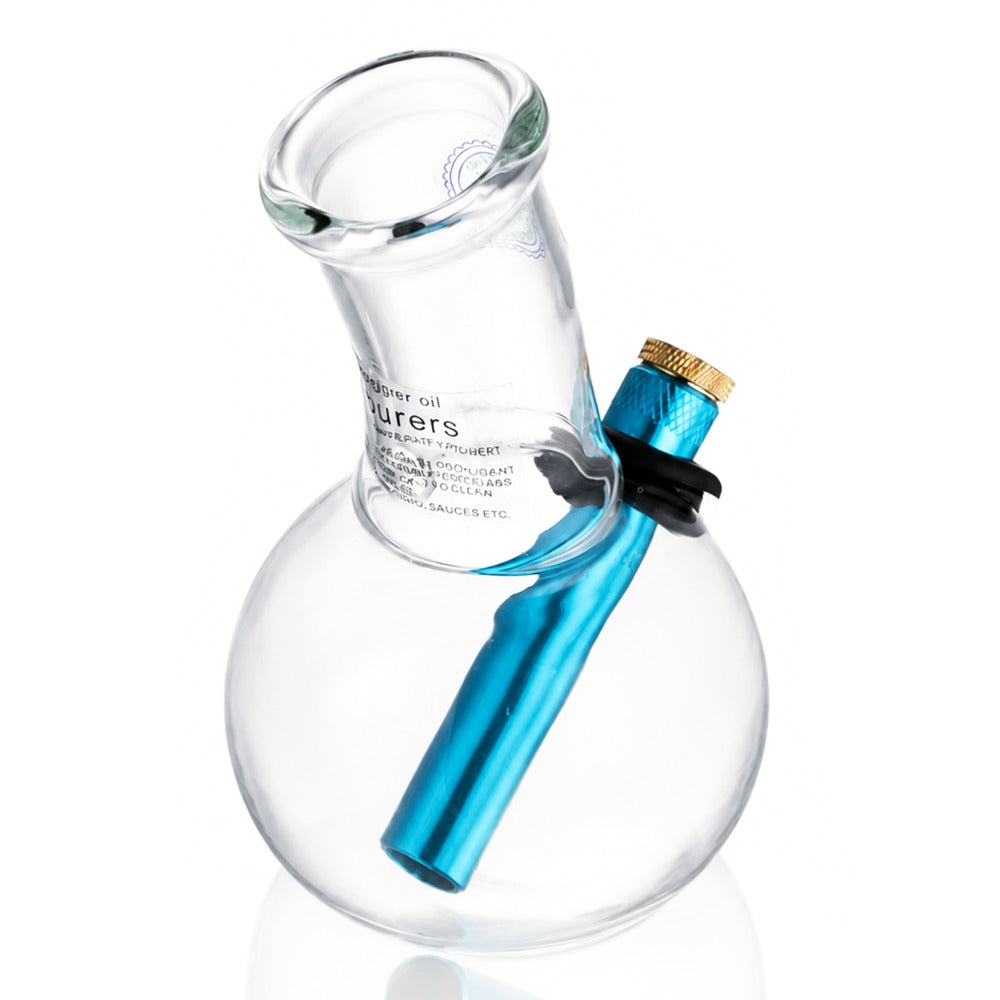 BW Clear Cork Top Bubble Glass Bong Blue Downstem Leaf Decal Angle View 03