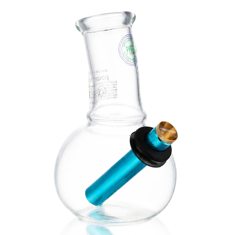 BW Clear Cork Top Bubble Glass Bong Blue Downstem Leaf Decal Side Angle View 02