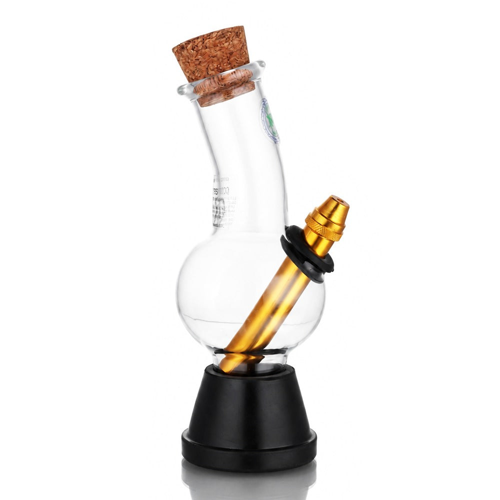 BW Clear Cork Top Bubble Glass Bong Gold Downstem Angle View
