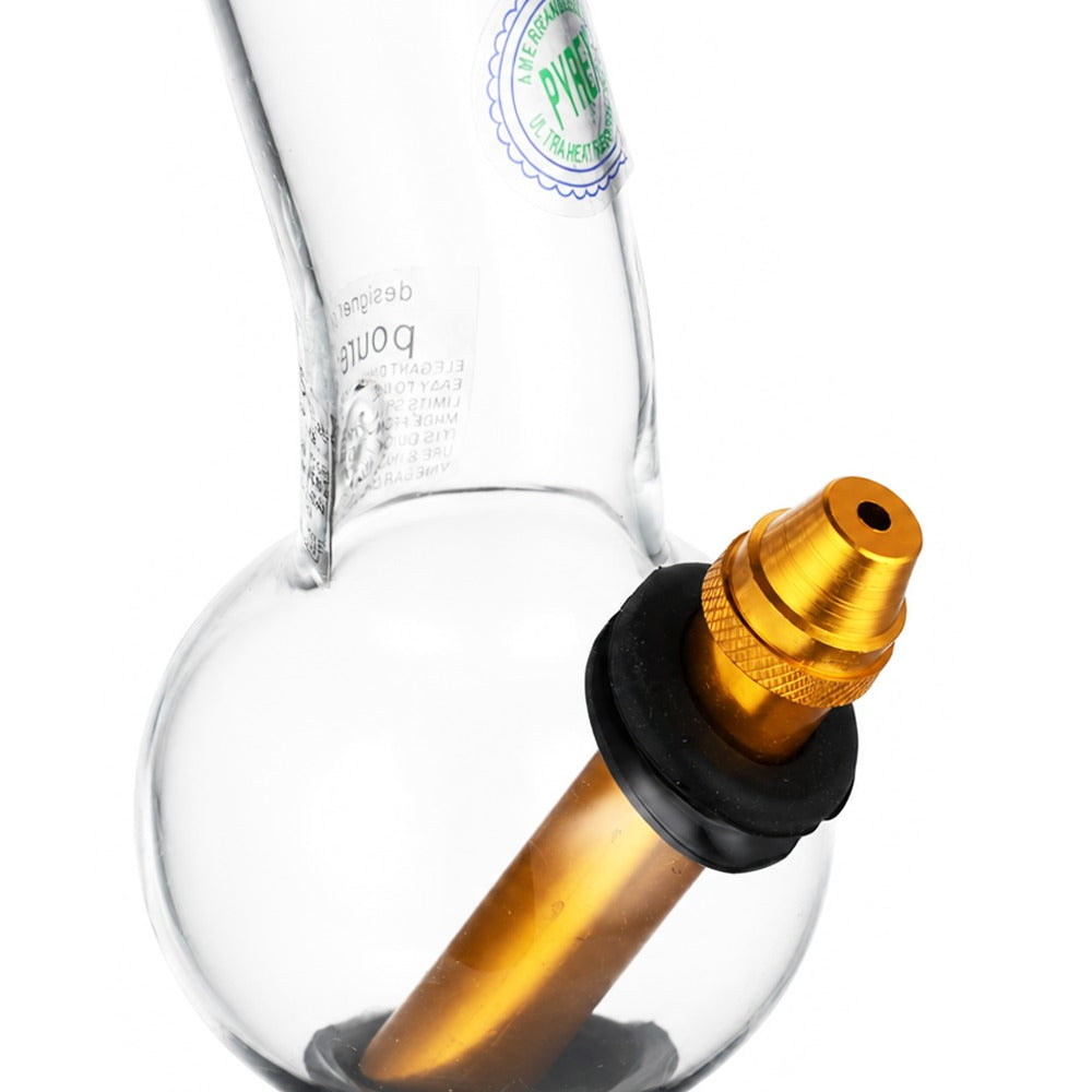 BW Clear Cork Top Bubble Glass Bong Gold Downstem Bowl Detail