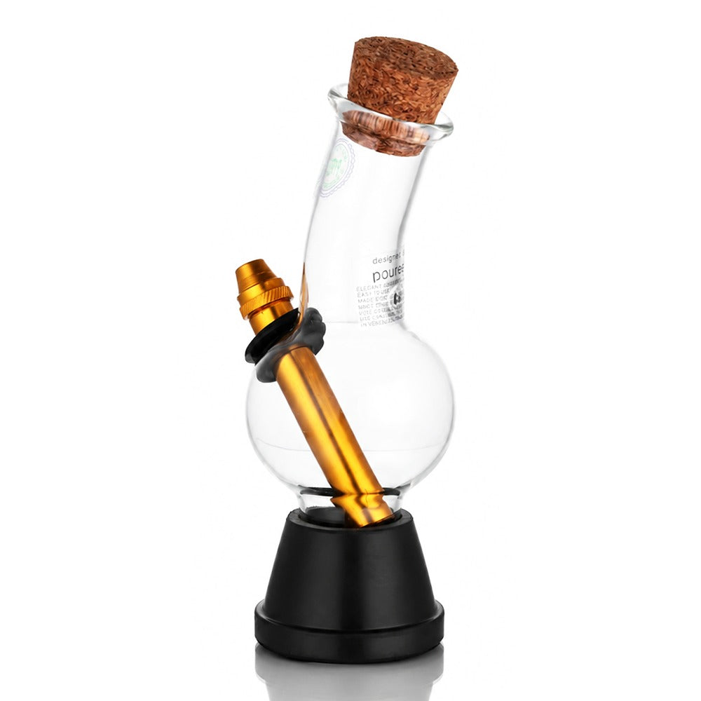 BW Clear Cork Top Bubble Glass Bong Gold Downstem Side Angle View