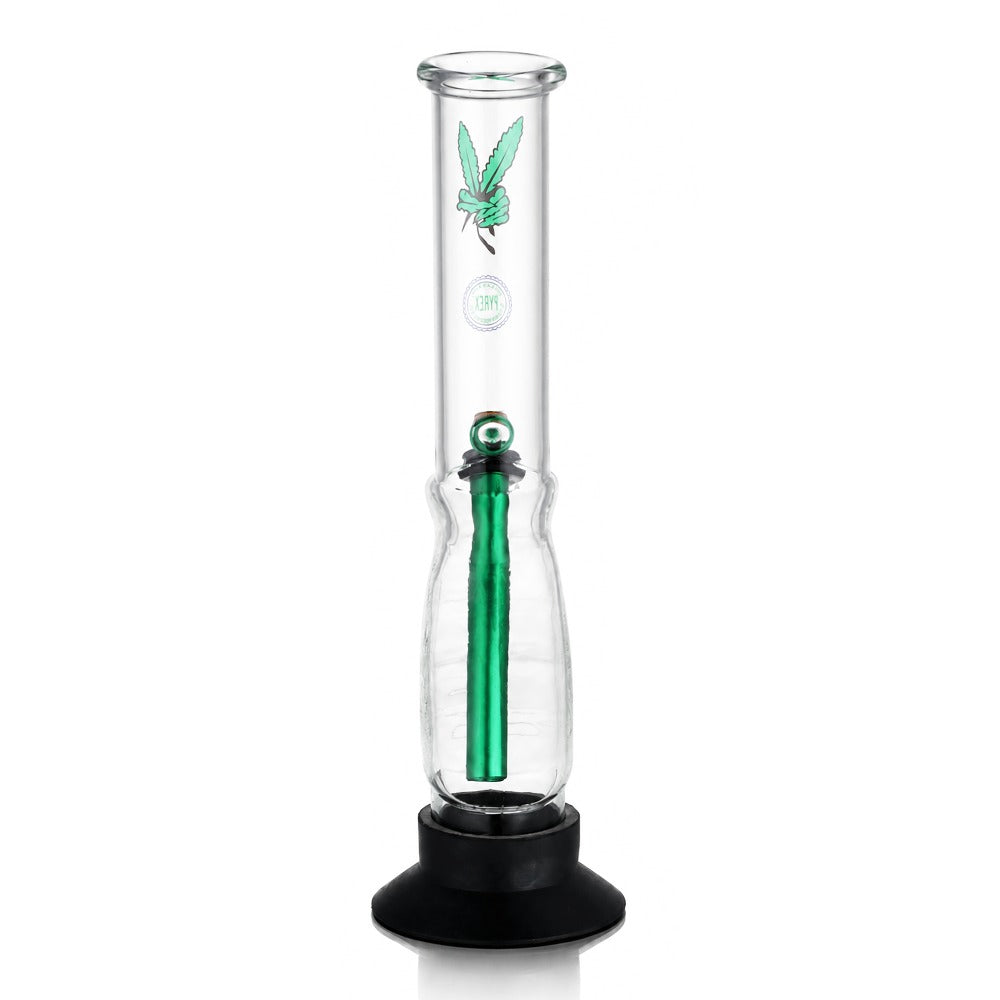 BW Clear Gripper Glass Bong Green Downstem Leaf Decal Front Angle View