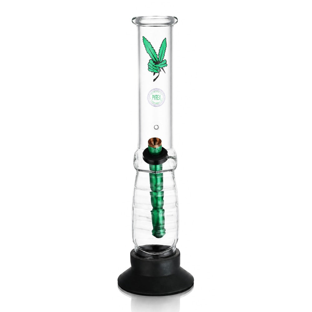 BW Clear Gripper Glass Bong Green Downstem Leaf Decal Front View