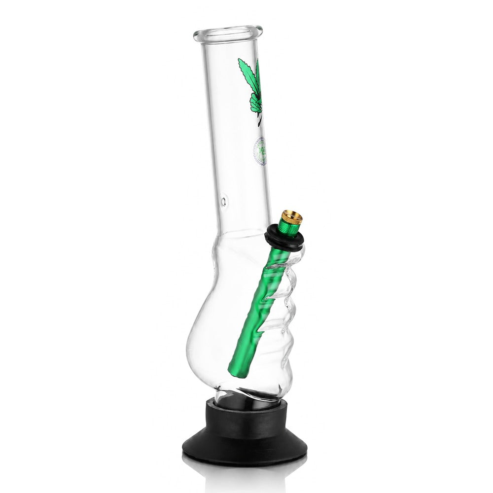 BW Clear Gripper Glass Bong Green Downstem Leaf Decal Gripper Detail