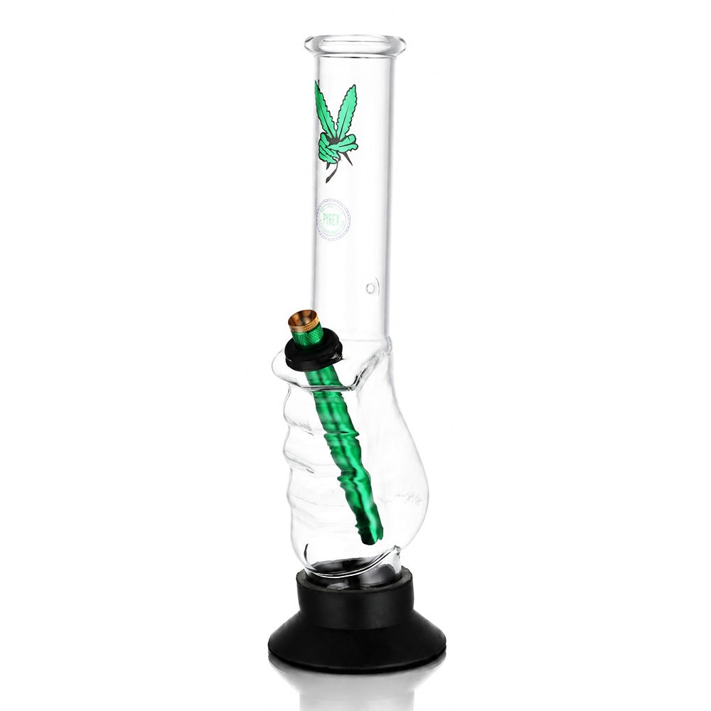 BW Clear Gripper Glass Bong Green Downstem Leaf Decal Side Angle View 02