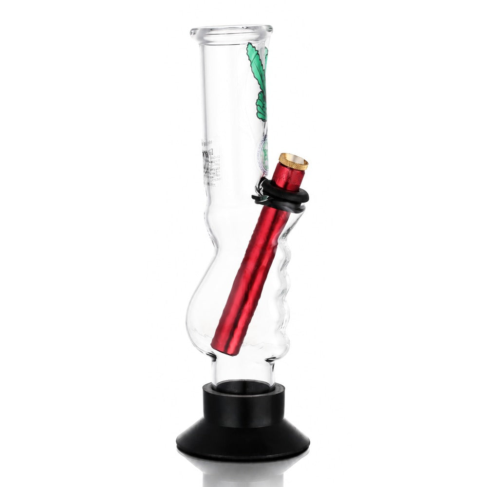 BW Clear Gripper Glass Bong Red Downstem Leaf Decal Angle View