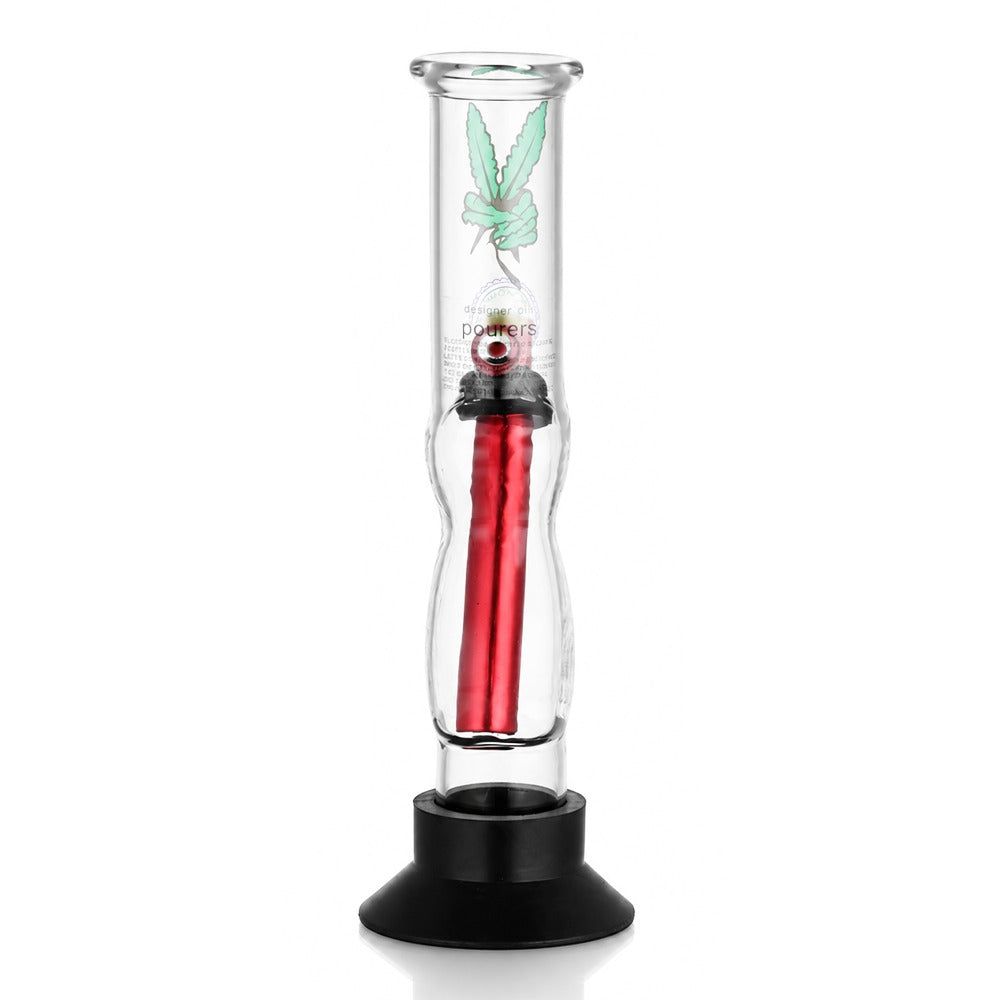 BW Clear Gripper Glass Bong Red Downstem Leaf Decal Front Angle View