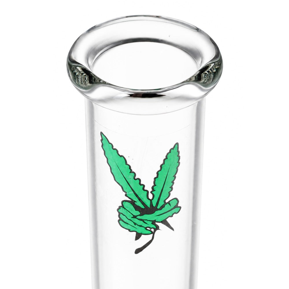 BW Clear Gripper Glass Bong Red Downstem Leaf Decal Mouthpiece Detail