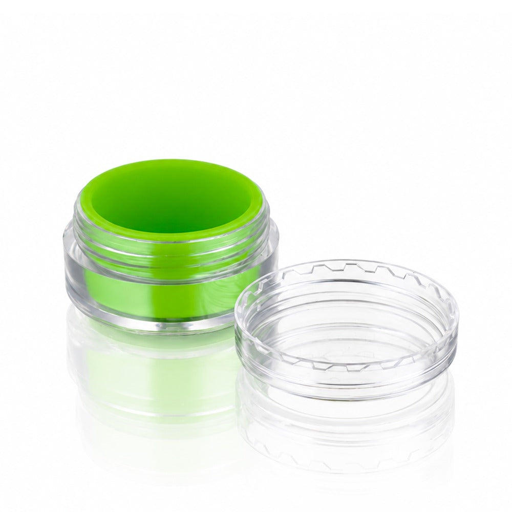 Clear Screw Top Dab Wax Container with Green Silicone Insert – Lid Off Side View | Bong Warehouse