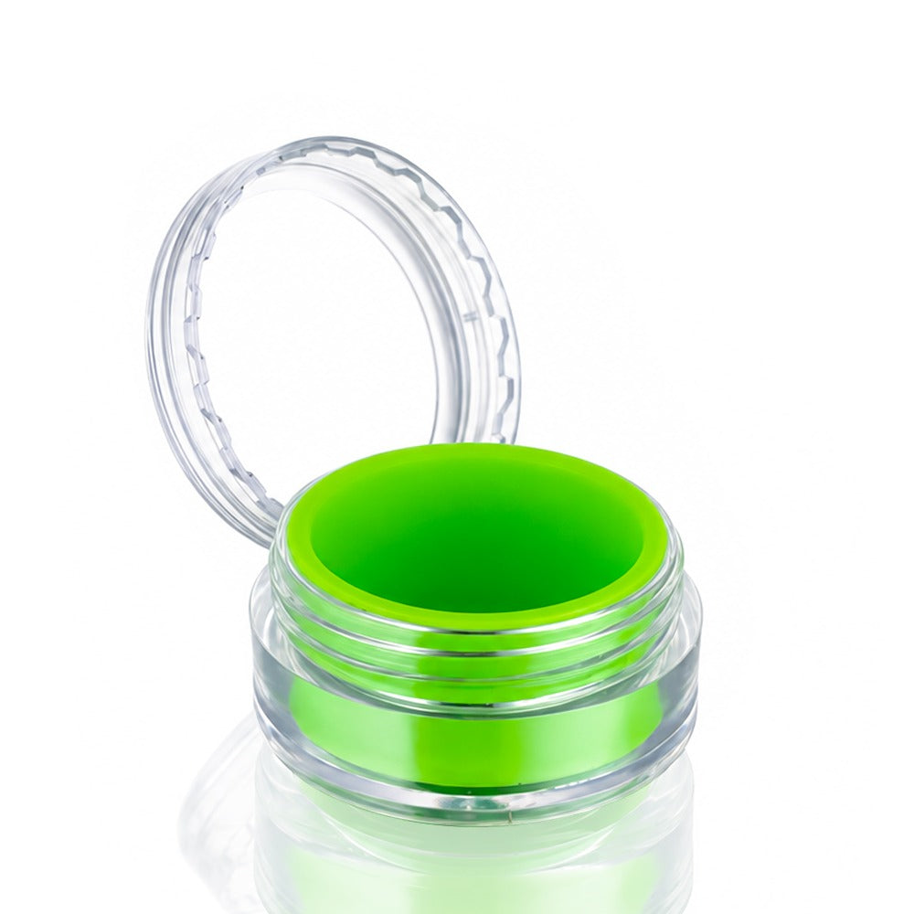 Clear Screw Top Dab Wax Container with Green Silicone Insert – Open Angle View | Bong Warehouse