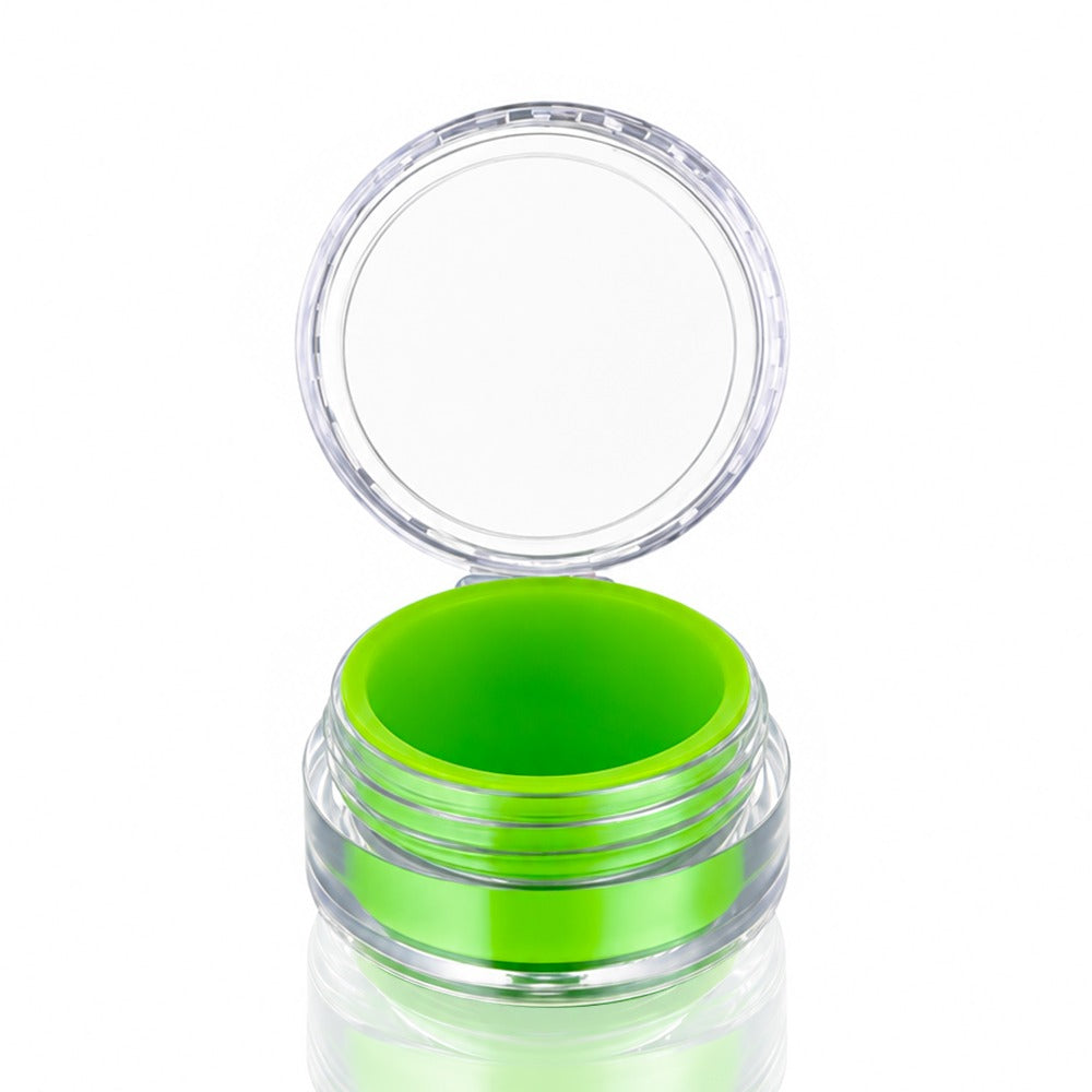 Clear Screw Top Dab Wax Container with Green Silicone Insert – Open Front View 2 | Bong Warehouse