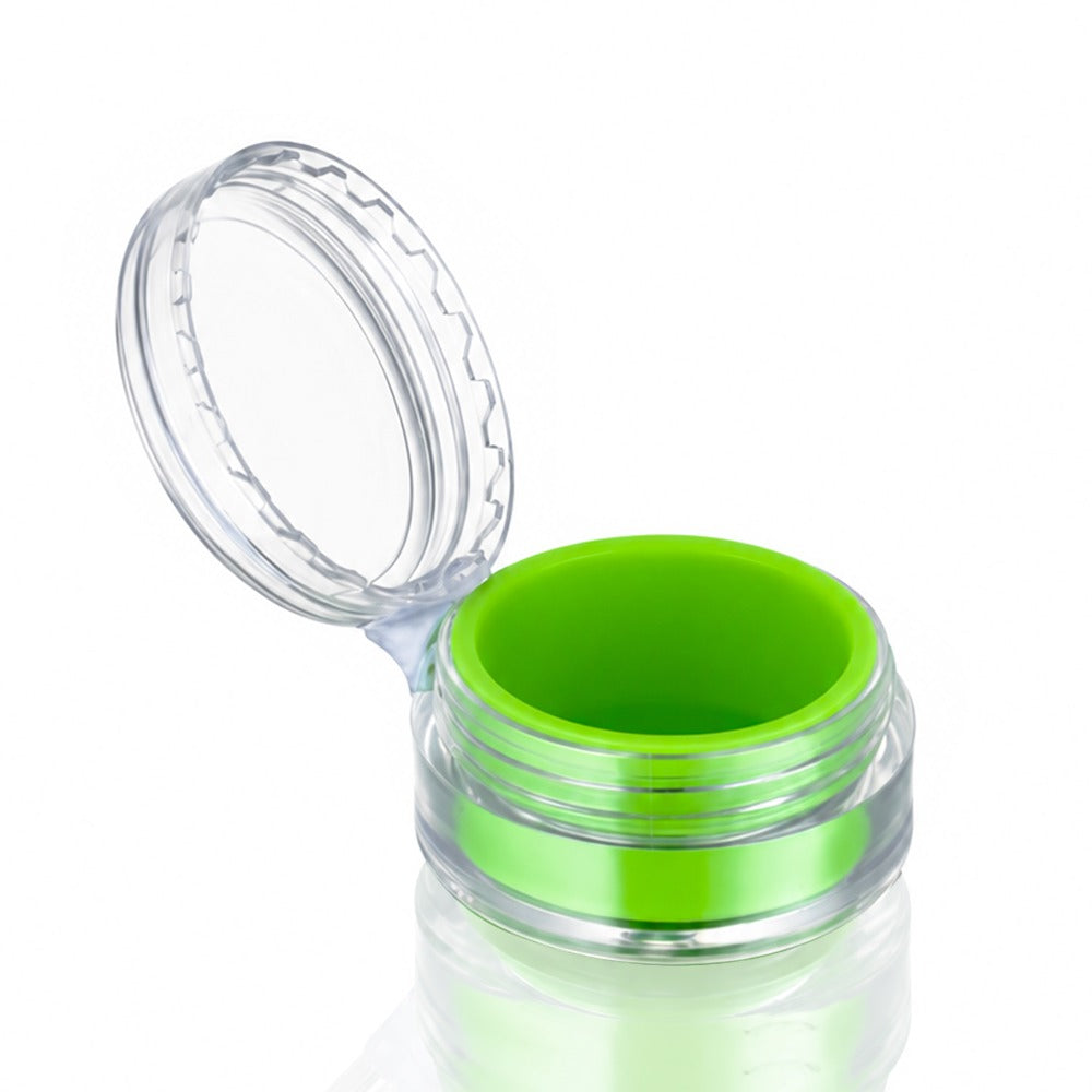 Clear Screw Top Dab Wax Container with Green Silicone Insert – Open Side Angle View | Bong Warehouse