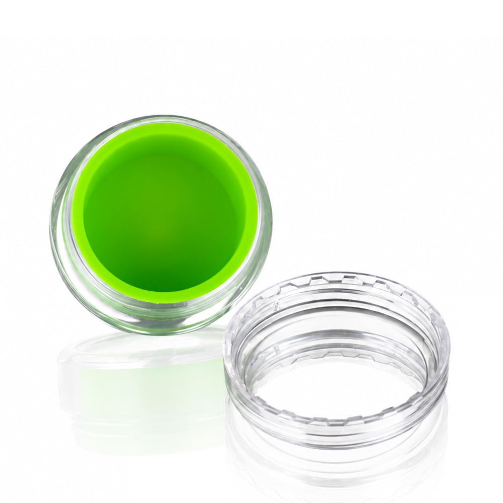 Clear Screw Top Dab Wax Container with Green Silicone Insert – Open Top View | Bong Warehouse