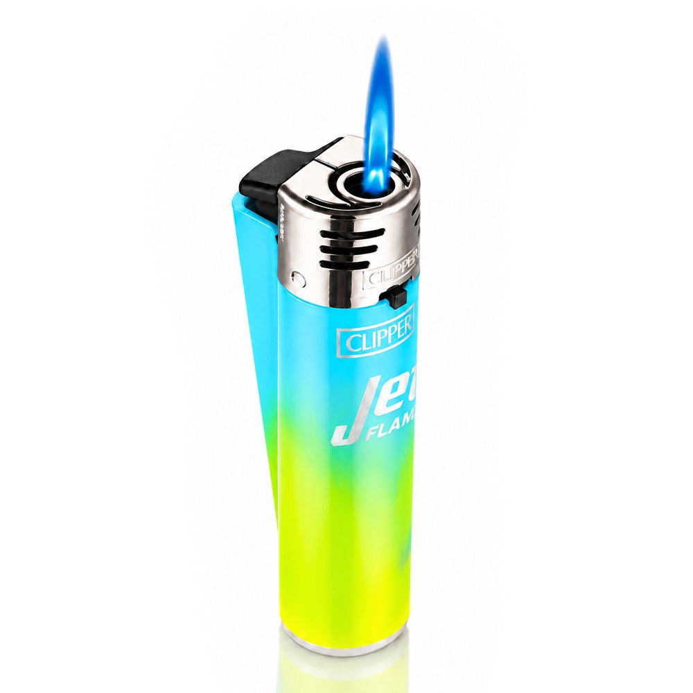 BW Clipper Jet Flame Lighter Large Blue Green Gradient Front View With Flame