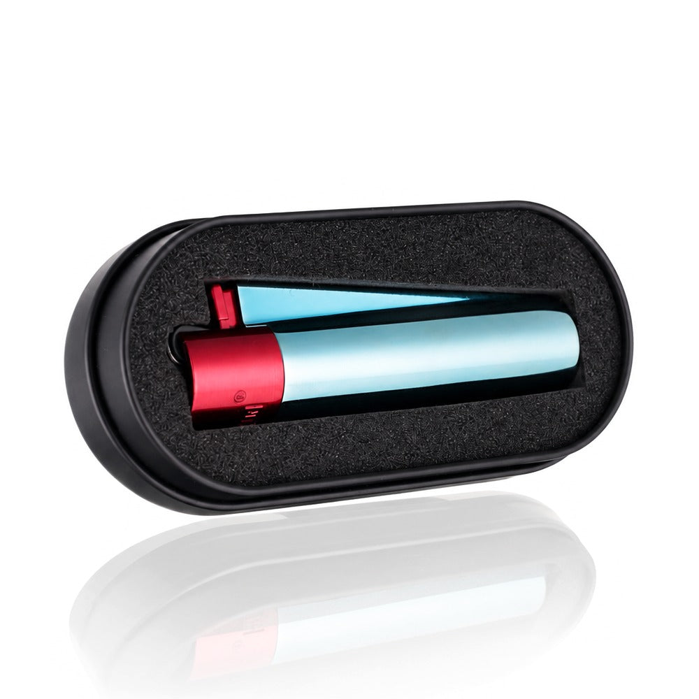 Clipper Large Metal Refillable Lighter - Blue/Red - Angle View 2 - Bong Warehouse