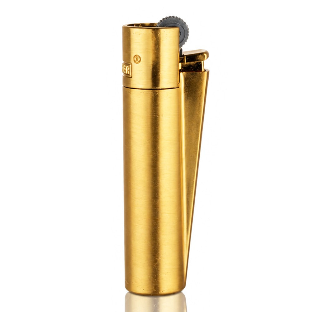 Clipper Large Metal Refillable Lighter - Gold - Side Angle View - Bong Warehouse