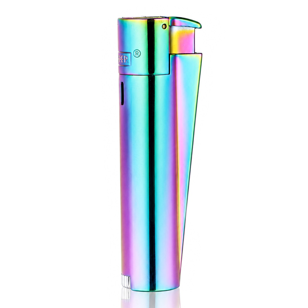 Clipper Large Metal Refillable Lighter - Icy Rainbow - Side Angle View - Bong Warehouse