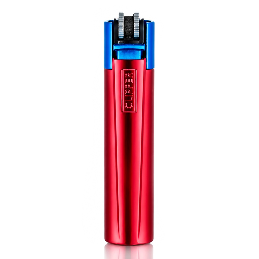 Clipper Large Metal Refillable Lighter - Red/Blue - Front View - Bong Warehouse