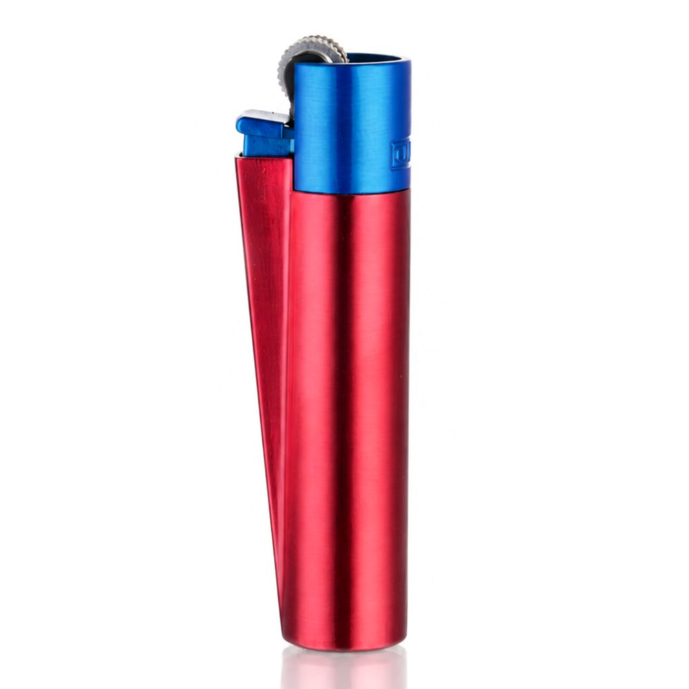 Clipper Large Metal Refillable Lighter - Red/Blue - Right Side View - Bong Warehouse
