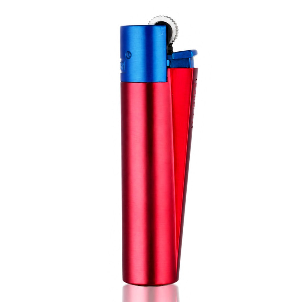 Clipper Large Metal Refillable Lighter - Red/Blue - Left Side View - Bong Warehouse