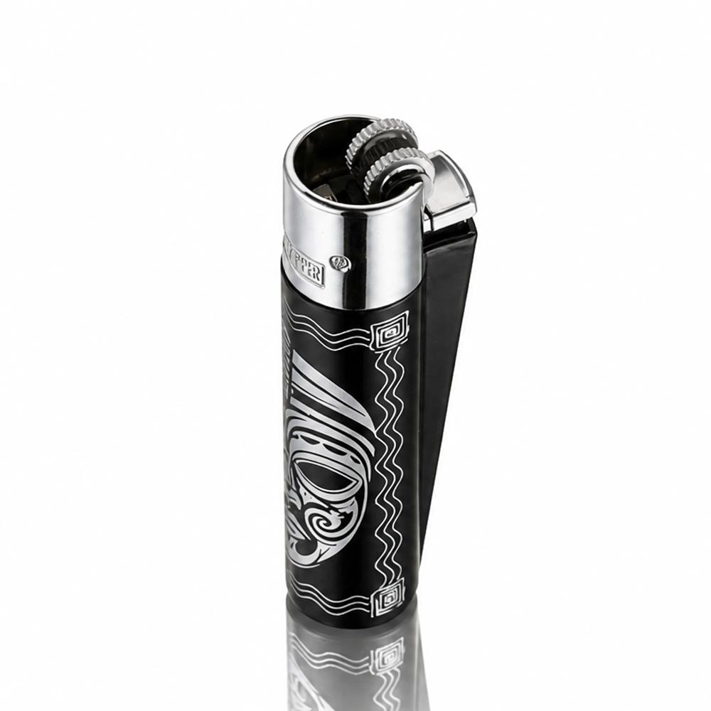 Bong Warehouse Black Metal Clipper Totems view of flint detail with engraved totem design