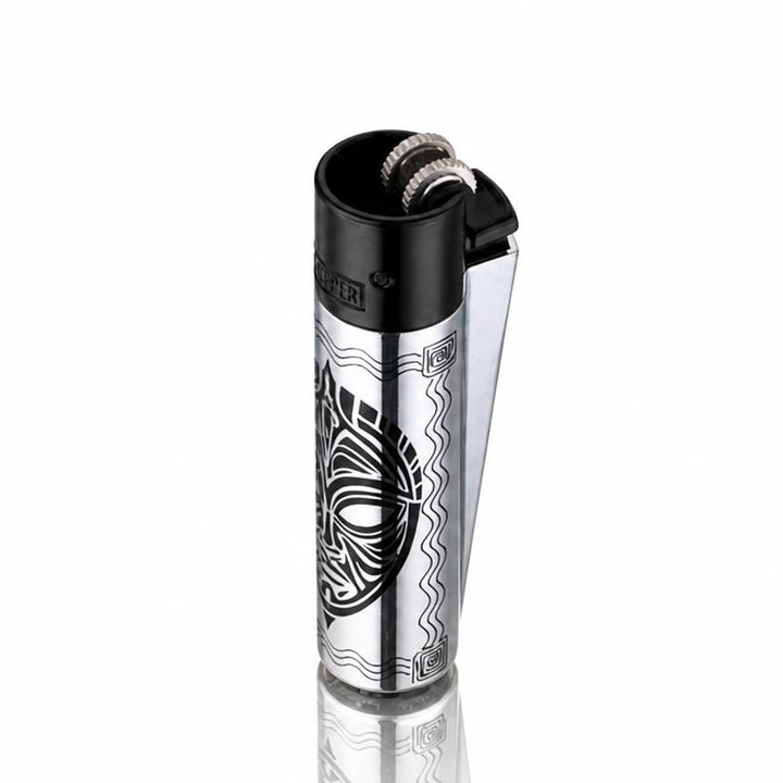 Silver Clipper Totems metal lighter flint detail with engraved totem design