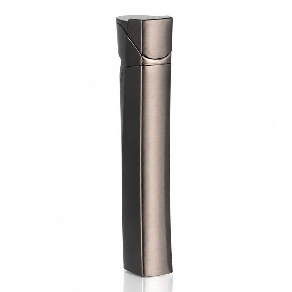 Curved slim black metal refillable butane lighter, back view | Bong Warehouse