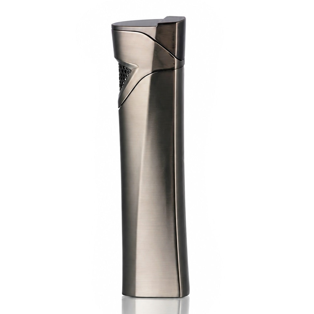 Curved slim black metal windproof lighter, front view | Bong Warehouse