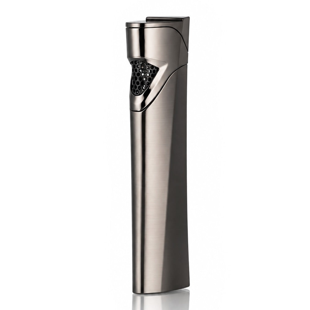 Close-up of the perforated mesh windscreen on a curved slim metal lighter | Bong Warehouse