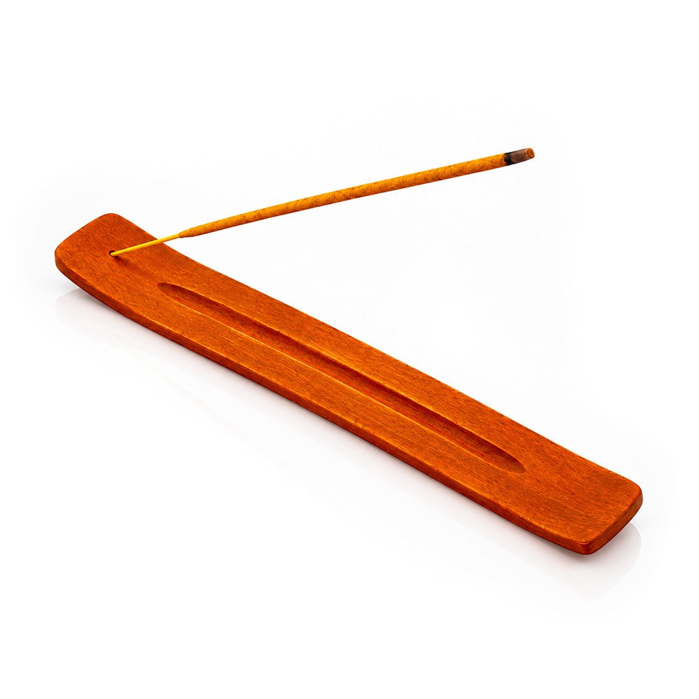 Dark wood incense stick holder 10 inch, angled view showing the ash groove | Bong Warehouse
