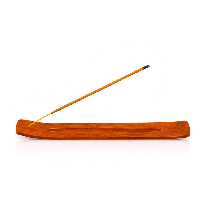 Dark wood incense stick holder 10 inch, side profile showing the angled rest | Bong Warehouse