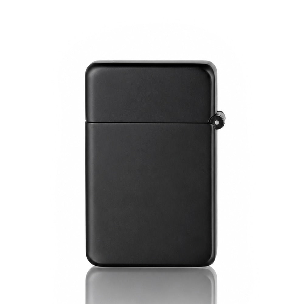 Matte black slim metal flip-top jet lighter, front view | Bong Warehouse