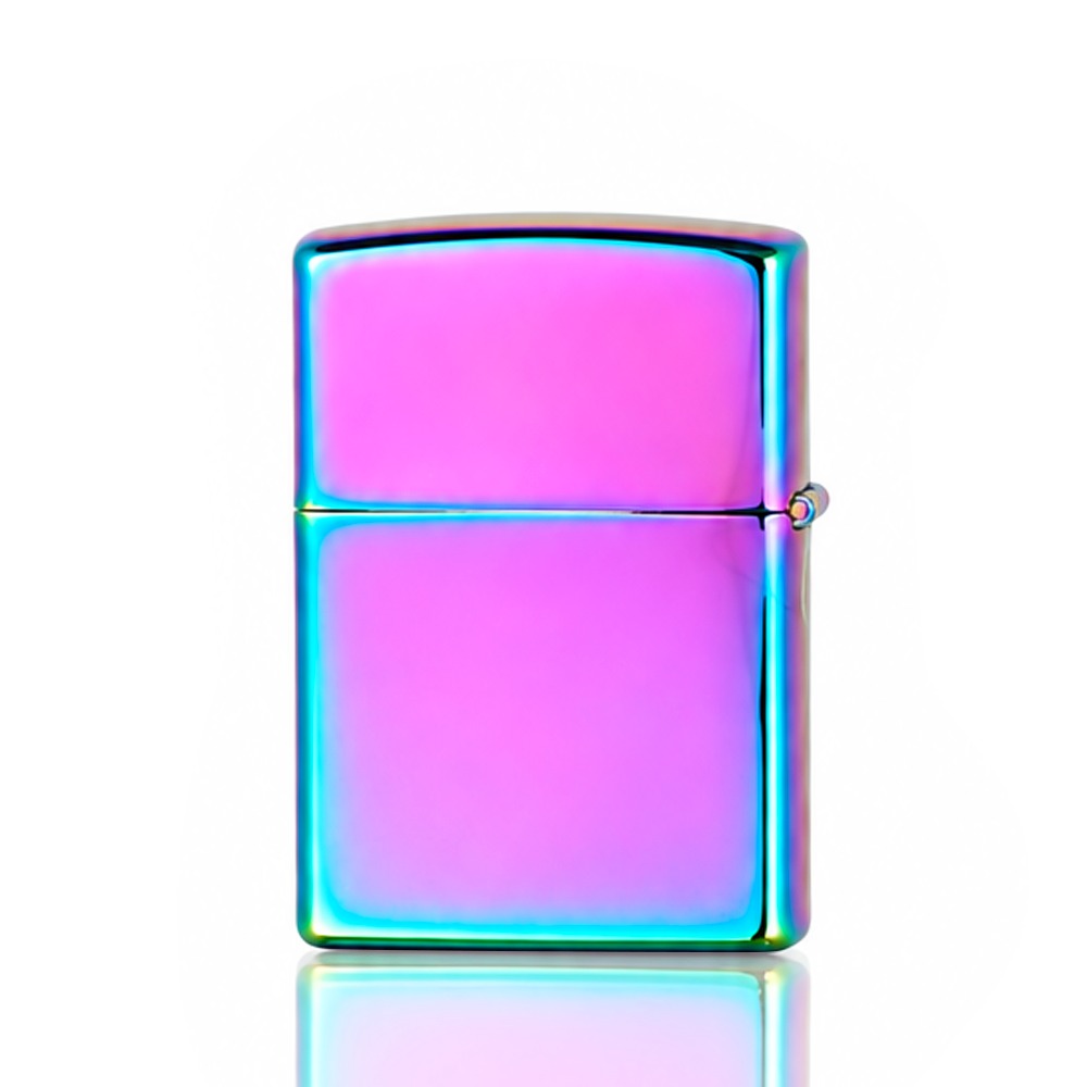 Rainbow iridescent flip-top petrol lighter, front view | Bong Warehouse