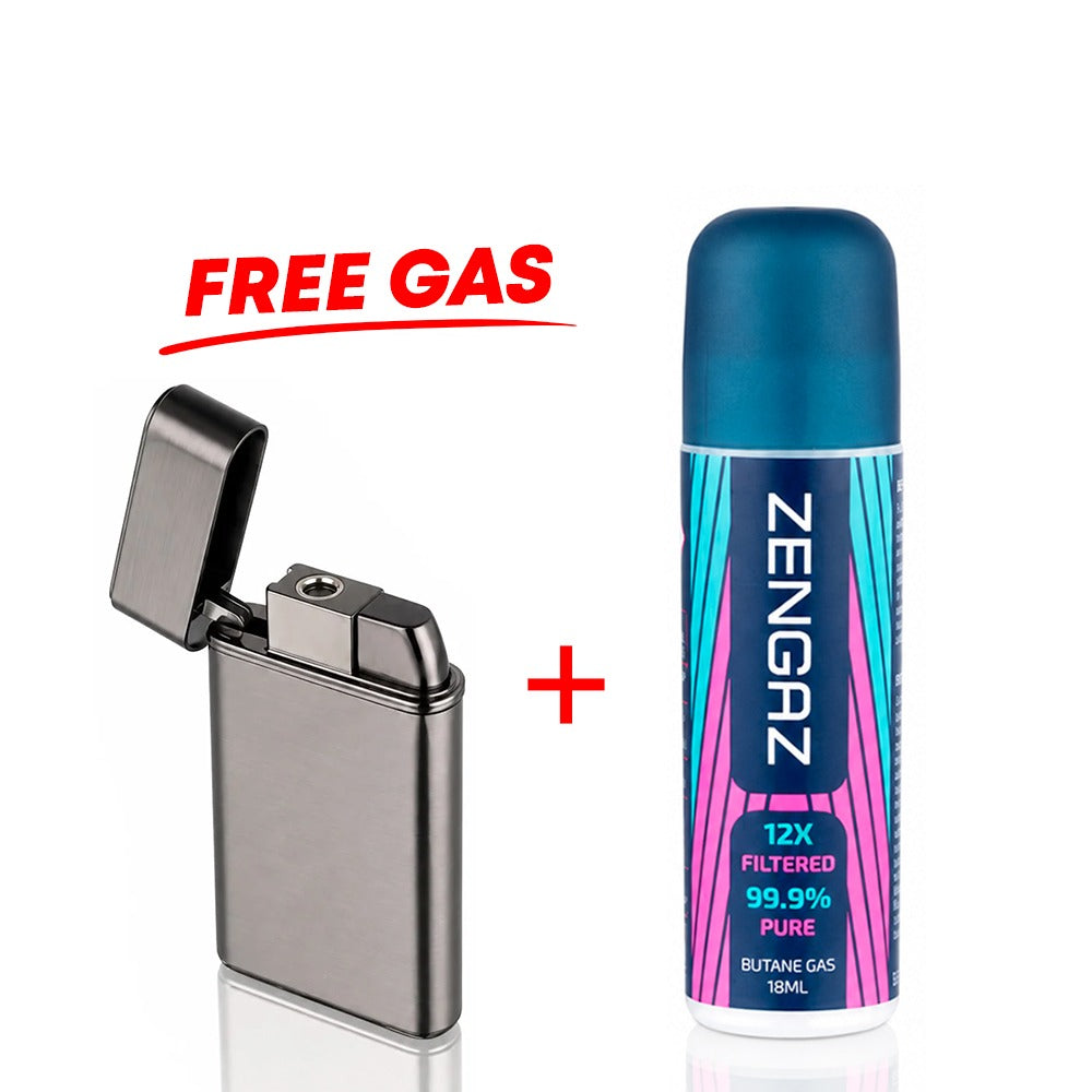 LED Windproof Metal Jet Torch Lighter Black with free Zengaz 18ml butane gas refill