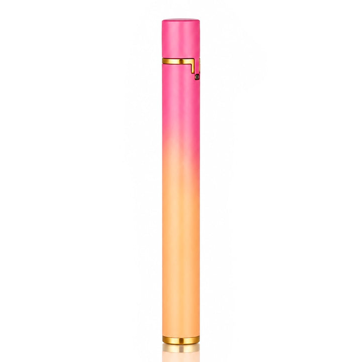 Pink and peach ombré mini metal flint wheel lighter with cap closed, front view | Bong Warehouse